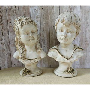 Vintage 1962 Pair Of Universal Statuary Corp. 9.75" Little Boy/Girl Head Busts